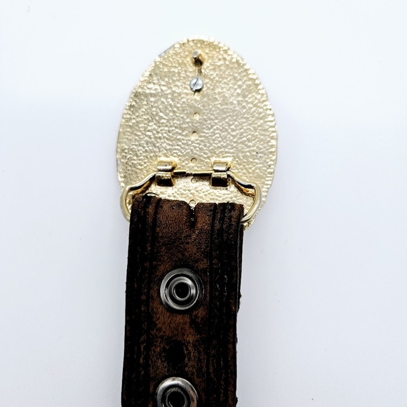 Large horse pony hair western cowboy buckle tooled leather belt - Picture 5 of 6